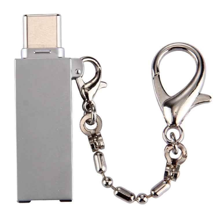 Mini Aluminum Alloy USB 2.0 Female to USB-C / Type-C Male Port Connector Adapter with Chain