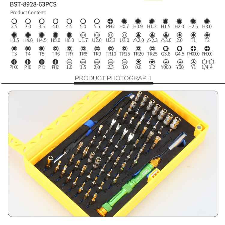 BEST BST-8928 Screwdriver Magnetic Bit Driver Kit 63 in 1 Professional Screwdrivers Set, BST-8928 - BSPART