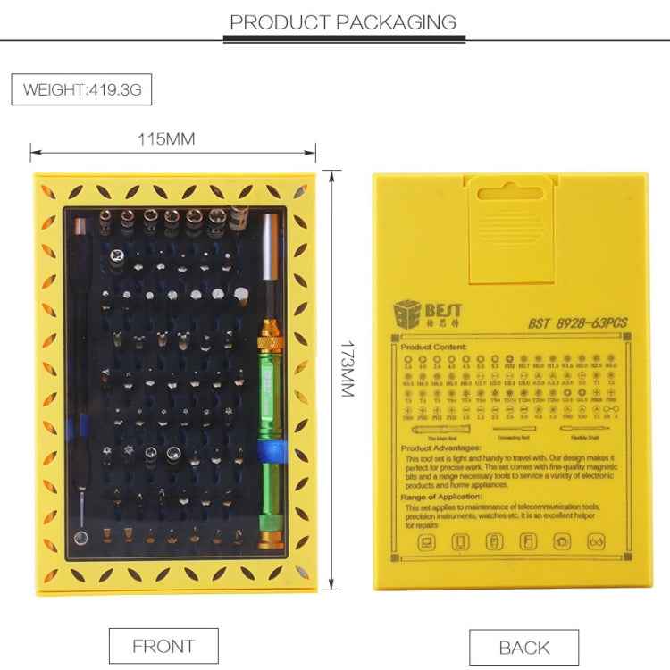 BEST BST-8928 Screwdriver Magnetic Bit Driver Kit 63 in 1 Professional Screwdrivers Set, BST-8928 - BSPART