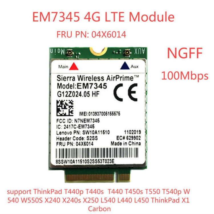 EM7345 4G Module NGFF M.2 WWAN Card 04 x 6014 4G LTE / HSPA + 42Mbps Card for Lenovo IBM / ThinkPad T450 / X240, EM7345
