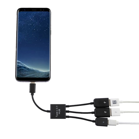 Portable USB-C / Type-C Male to Dual USB Ports Female + Micro USB Female Mini Cable Hub Splitter Adapter, 2 Ports USB + Micro USB