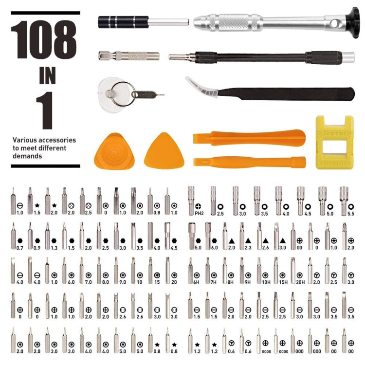 108 in 1 S2 Tool Steel Precision Screwdriver Nutdriver Bit Repair Tools Kit, 108 in 1