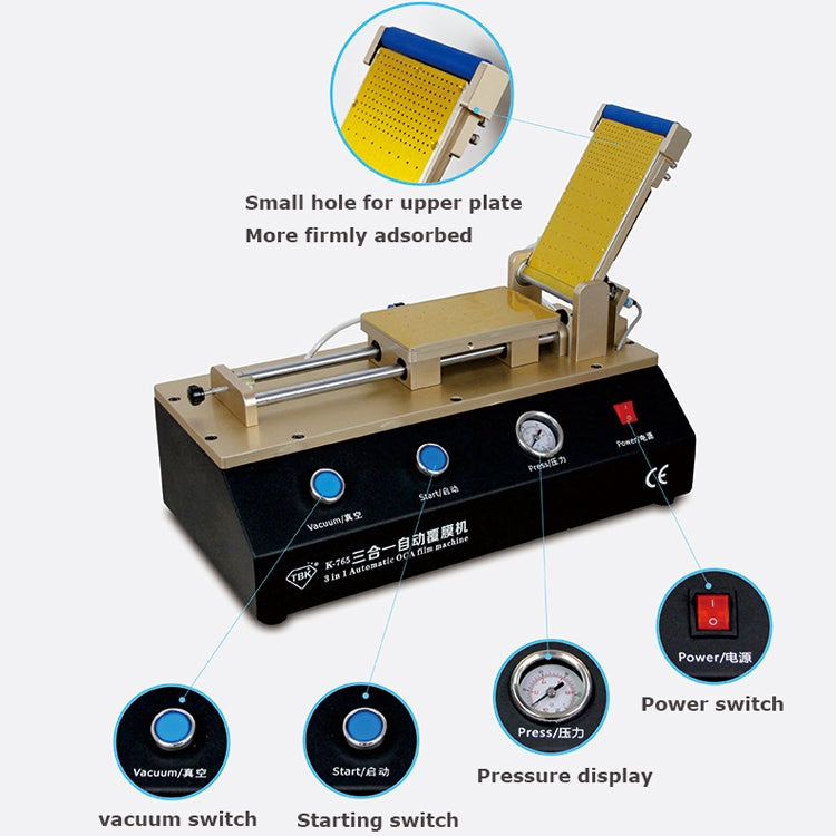 TBK-765 3 in1 Automatic OCA Laminating Machine LCD Touch Screen Air Compressor Machine Built-in Vacuum Pump, TBK-765
