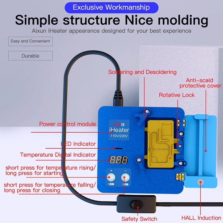 AIXUN iHeater Double Layers Board Pre-heating Soldering Rework Station for iPhone X-12, US Plug, AIXUN iHeater