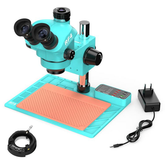 RF4 RF-7050TVA9 7X-50X Synchronous Zoom Trinocular Stereo Microscope with USB Charging Station, RF-7050TVA9(EU Plug), RF-7050TVA9(US Plug)