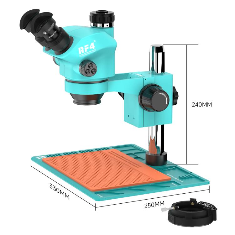 RF4 RF-7050-PO4 7.0X-50X Trinocular Stereo Microscope with PO4 Aluminum Alloy Base, RF-7050-PO4