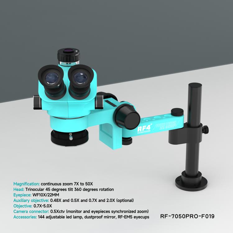 RF4 RF7050PRO-FO19 360 Degree Adjustable Universal Telescopic Rotating Lifting Microscope with Silicone Pad, RF7050PRO-FO19