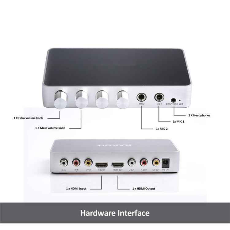 KM200 Portable Digital Stereo Audio Echo System Machine HDMI Karaoke Mixer Amplifier 4K/2K TV PC Home Theater