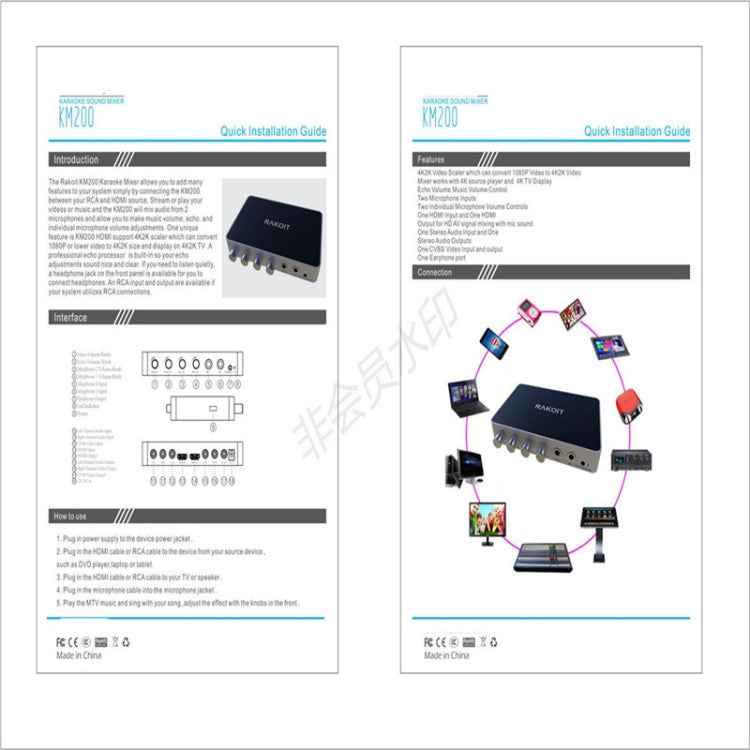 KM200 Portable Digital Stereo Audio Echo System Machine HDMI Karaoke Mixer Amplifier 4K/2K TV PC Home Theater