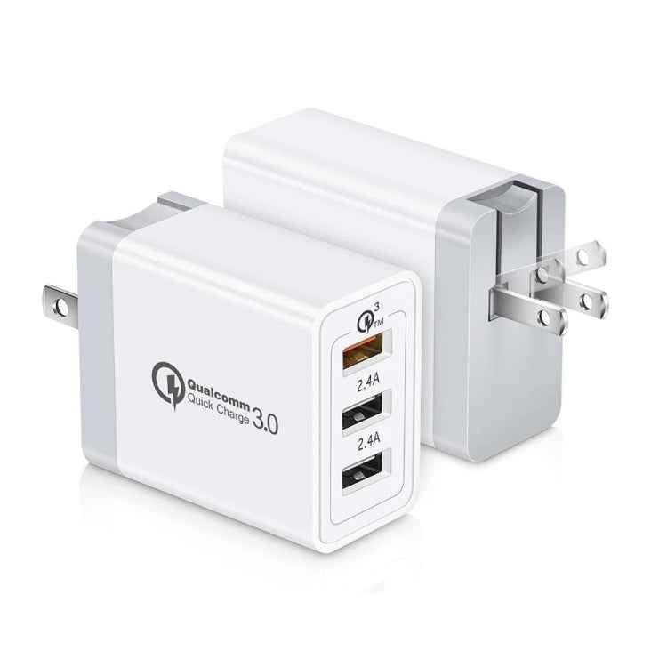 SDC-30W 2 in 1 USB to USB-C / Type-C Data Cable + 30W QC 3.0 USB + 2.4A Dual USB 2.0 Ports Mobile Phone Tablet PC Universal Quick Charger Travel Charger Set, US Plug