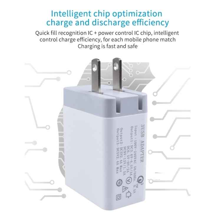 SDC-30W 2 in 1 USB to USB-C / Type-C Data Cable + 30W QC 3.0 USB + 2.4A Dual USB 2.0 Ports Mobile Phone Tablet PC Universal Quick Charger Travel Charger Set, US Plug