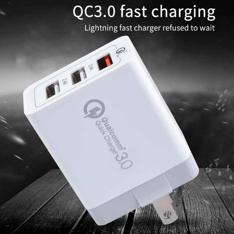 SDC-30W 2 in 1 USB to USB-C / Type-C Data Cable + 30W QC 3.0 USB + 2.4A Dual USB 2.0 Ports Mobile Phone Tablet PC Universal Quick Charger Travel Charger Set, US Plug