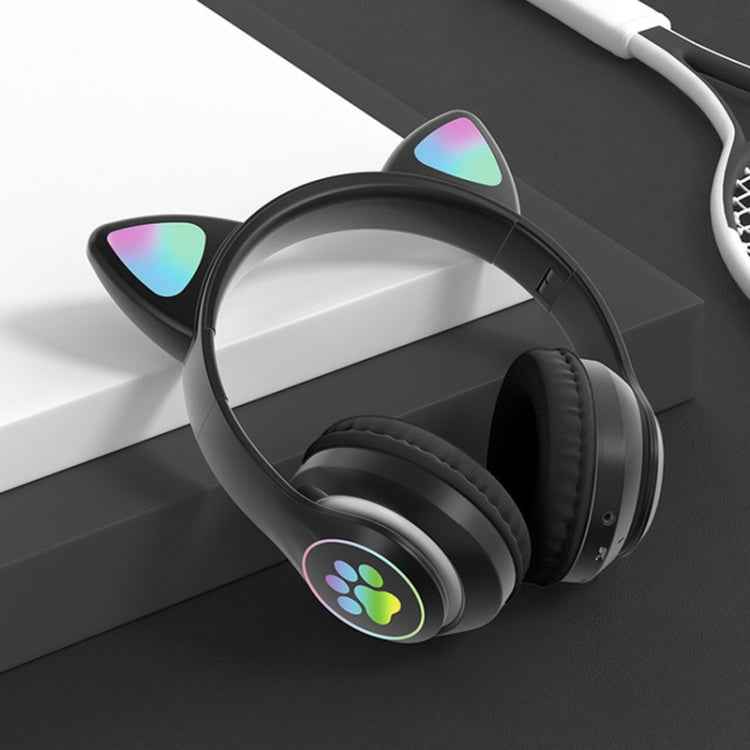 TN-28 3.5mm Bluetooth 5.0 Dual Connection RGB Cat Ear Bass Stereo Noise-cancelling Headphones Support TF Card With Mic