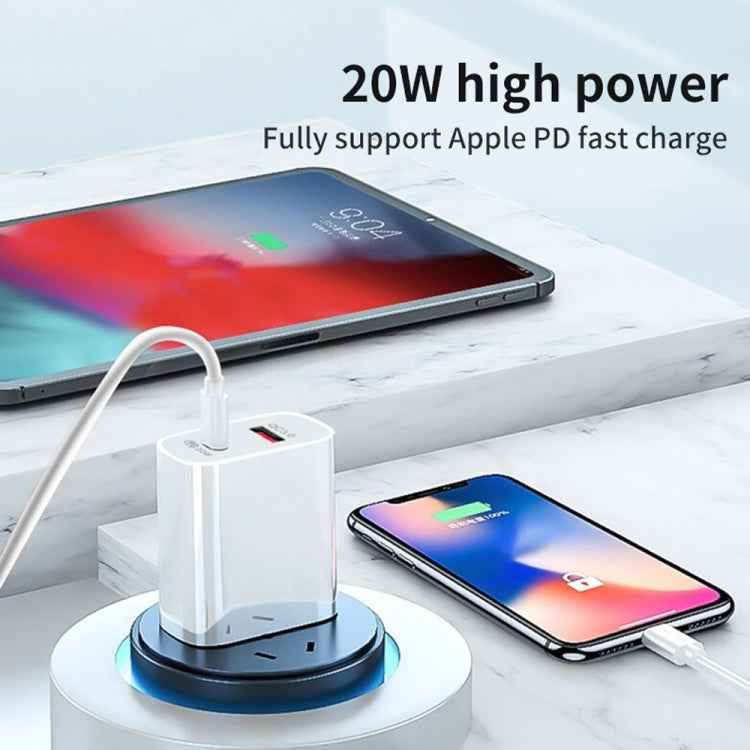 SDC-20WA+C 20W PD 3.0 + QC 3.0 USB Dual Fast Charging Universal Travel Charger with Micro USB to 8 Pin Fast Charging Data Cable, UK Plug