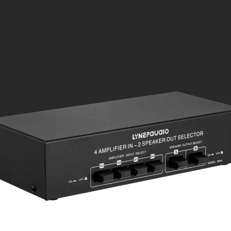 B042 4-in 2-out Power Amplifier Sound Switcher Loudspeaker Switch Distributor, 300W Per Channel Lossless Sound Quality