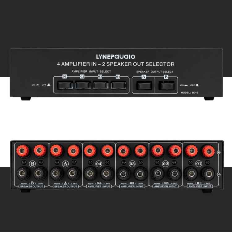 B042 4-in 2-out Power Amplifier Sound Switcher Loudspeaker Switch Distributor, 300W Per Channel Lossless Sound Quality