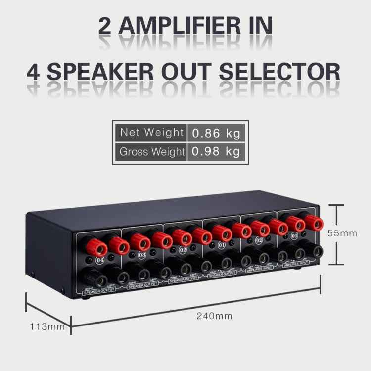 B032 2-in 4-out Power Amplifier Sound Switcher Speaker  Lossless Sound Quality 300W Per Channel Switch Distributor Comparator with Headset Monitoring Function / Audio Input