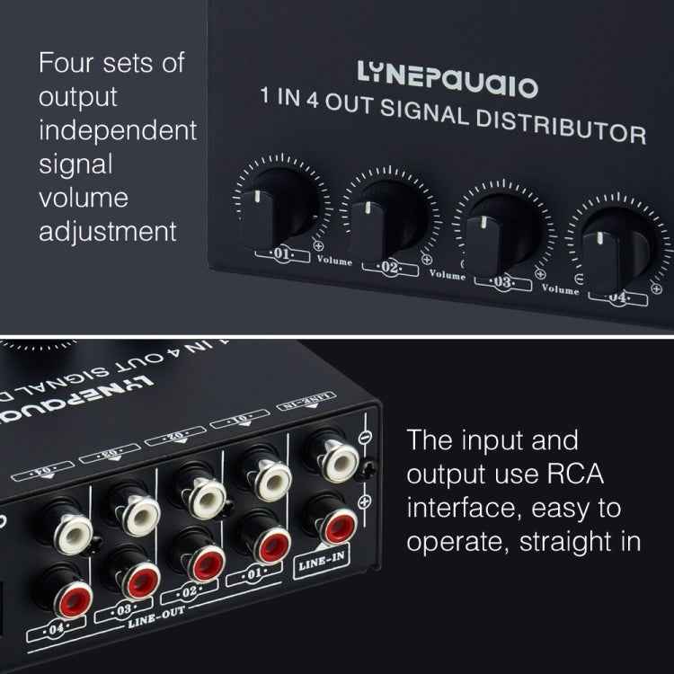 1-In 4-Out Front Stereo Signal Amplifier, Independent Output Volume Adjustment RCA Interface No Loss  Allocator, US Plug