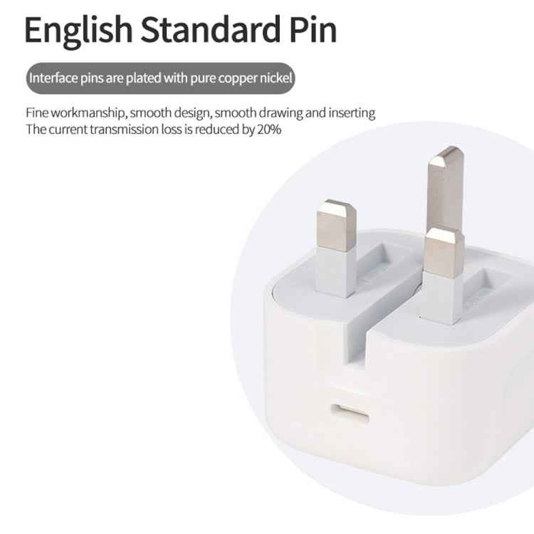 A2344 20W PD 3.0 Type-C / USB-C Folding Travel Charger + USB-C / Type-C to 8 Pin Fast Charging Data Cable Set, UK Plug, Length: 2m