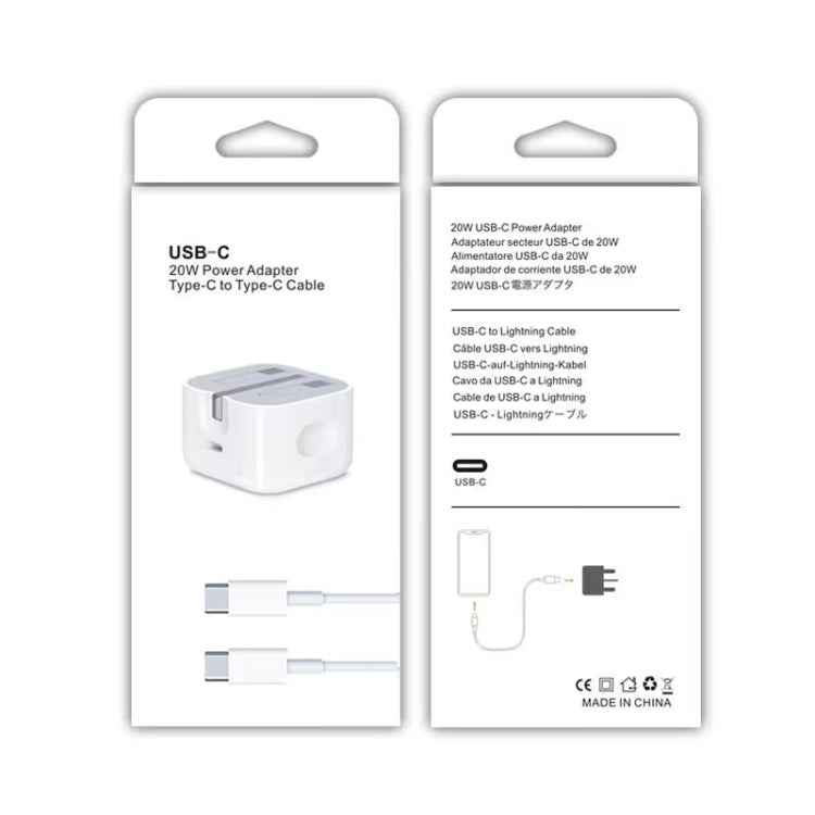 A2344 20W PD 3.0 Type-C / USB-C Folding Travel Charger + USB-C / Type-C to Type-C Fast Charging Data Cable Set, UK Plug, Length: 1m