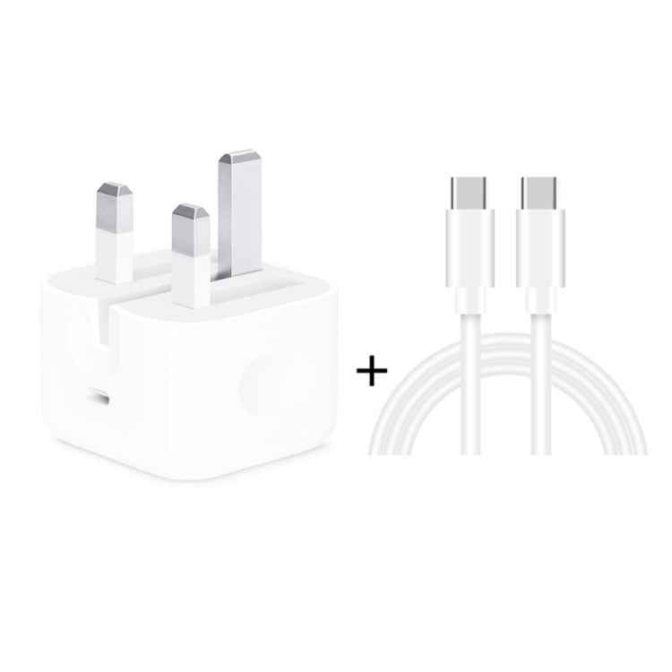 A2344 20W PD 3.0 Type-C / USB-C Folding Travel Charger + USB-C / Type-C to Type-C Fast Charging Data Cable Set, UK Plug, Length: 2m