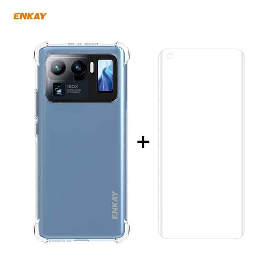 For Xiaomi Mi 11 Ultra Hat-Prince ENKAY Clear TPU Shockproof Case Soft Anti-slip Cover + 3D Full Screen PET Curved Hot Bending HD Screen Protector Soft Film Support Fingerprint Unlock