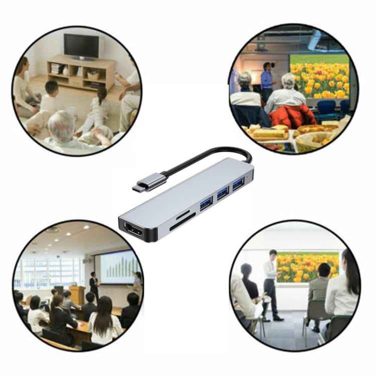 6 in 1 Type C to 3 x USB Ports + SD/TF + HDMI Docking Station