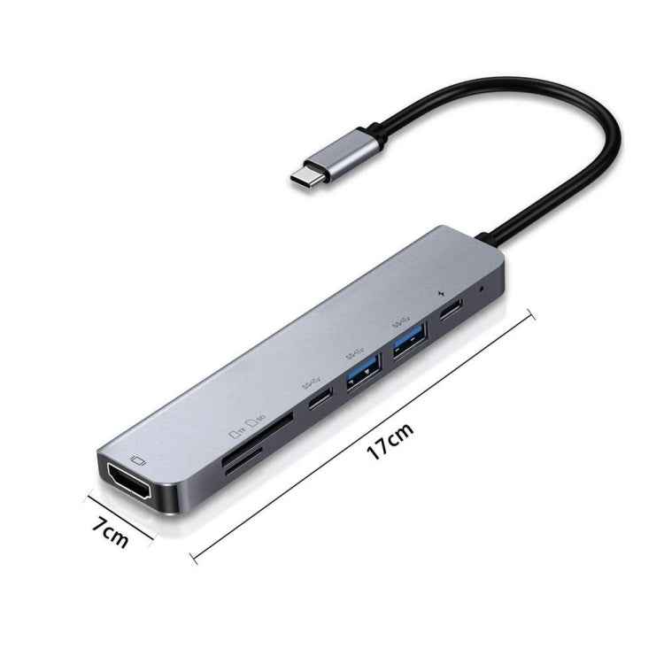 7 in 1 Type-C to HDMI + SD/TF + 2 x Type-C + 2 x USB3.0 Multi-function Splitter Adapter