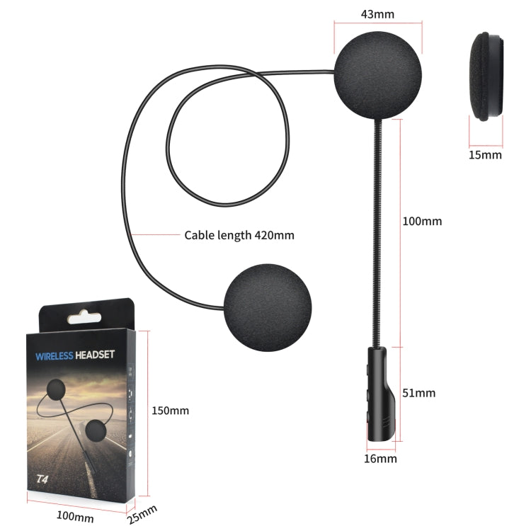 T4 Motorcycle Helmet Bluetooth Headsets BT 5.0 Stereo Automatically Connect to Support SIRI
