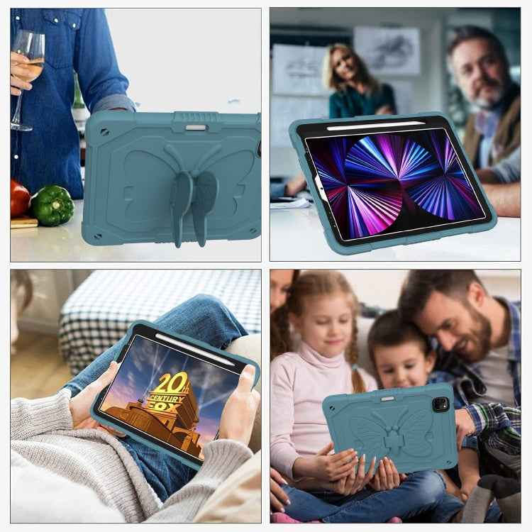 Pure Color PC + Silicone Anti-drop Tablet Tablet Case with Butterfly Holder & Pen Slot For iPad Pro 11 2018 & 2020 & 2021 & Air 2020 10.9(Dark Green)
