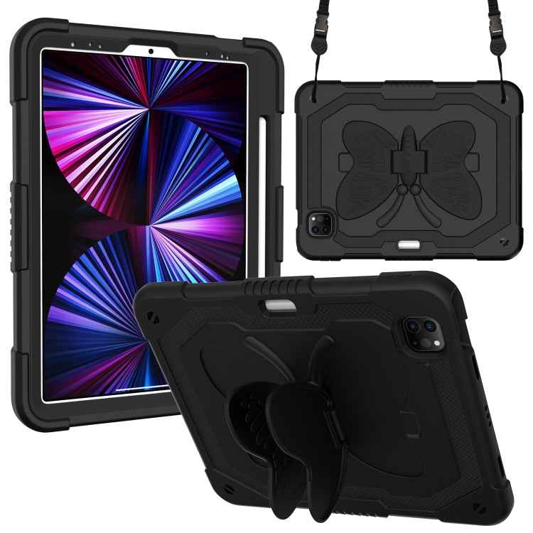 Pure Color PC + Silicone Anti-drop Tablet Tablet Case with Butterfly Holder & Pen Slot For iPad Pro 11 2018 & 2020 & 2021 & Air 2020 10.9(Dark Green)