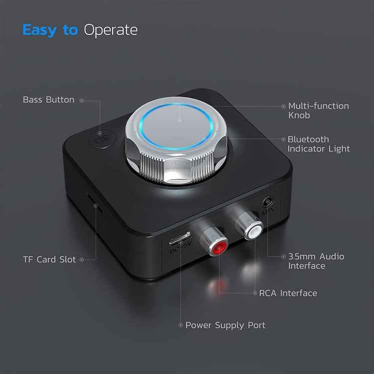 C39 Bluetooth 5.0 Receiver RCA to 3.5mm Wireless Audio Converter Supporrt TF Card
