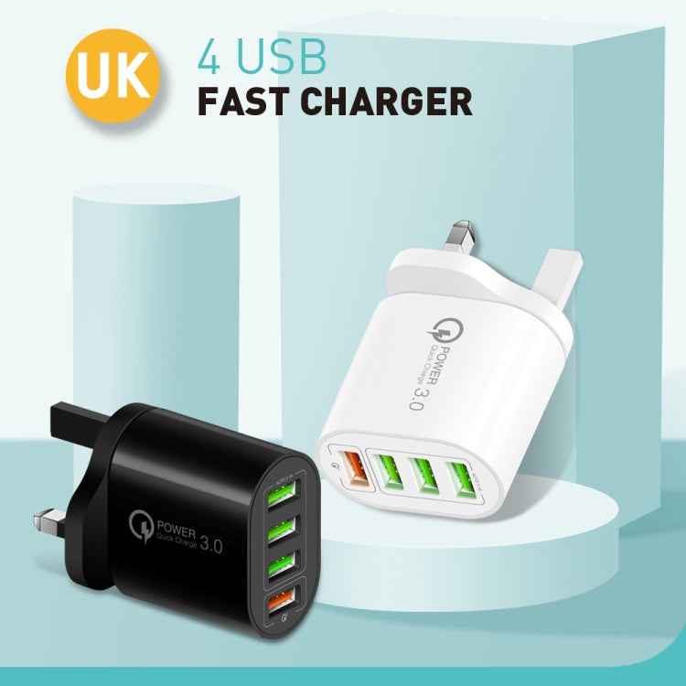 QC-04 QC3.0 + 3 x USB2.0 Multi-ports Charger with 3A USB to 8 Pin Data Cable, UK Plug