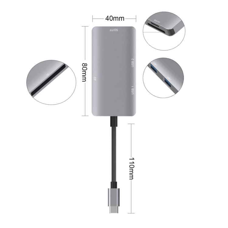 5 in 1 Data Read HUB Adapter with SD / TF / CF Card, Dual USB3.0 Ports