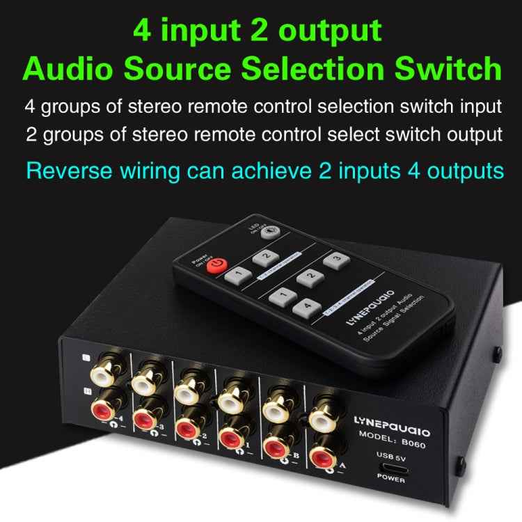 4 In 2 Out / 2 In 4 Out RCA Audio Signal Selector Switch Device with Remote Control