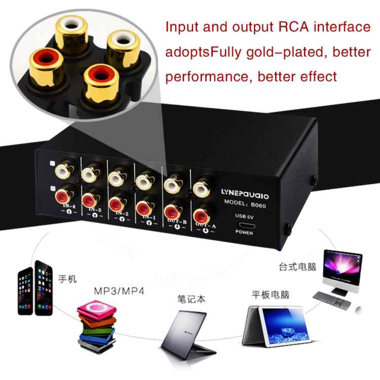4 In 2 Out / 2 In 4 Out RCA Audio Signal Selector Switch Device with Remote Control