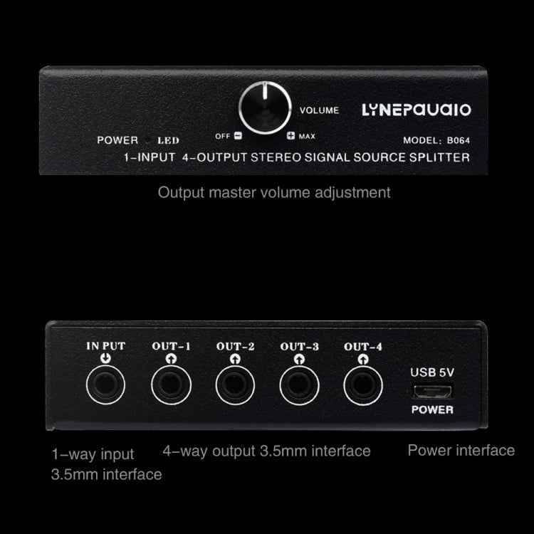 1 In 4 Out Audio Frequency Signal Splitter Distribute Device, Non Consumption, 3.5mm Interface Output
