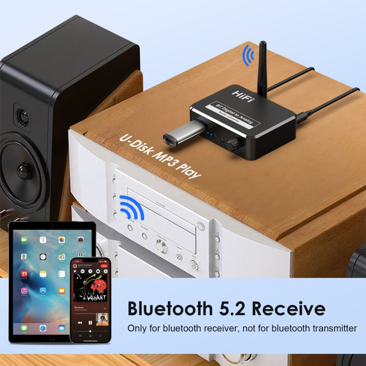 B35S Bluetooth 5.2 Music Receiver Digital to Analog Converter Supports U-disk Fiber Coaxial, B35S
