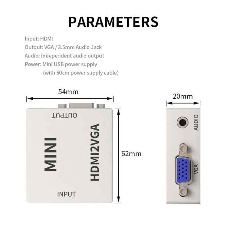 JSM Mini Size HD 1080P HDMI to VGA Audio Video Digital Converter Adapter