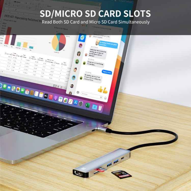 JUNSUNMAY 6 in 1 Type-C to 4K HDMI Docking Station Adapter USB-C PD Quick Charge Hub SD/TF Card Reader