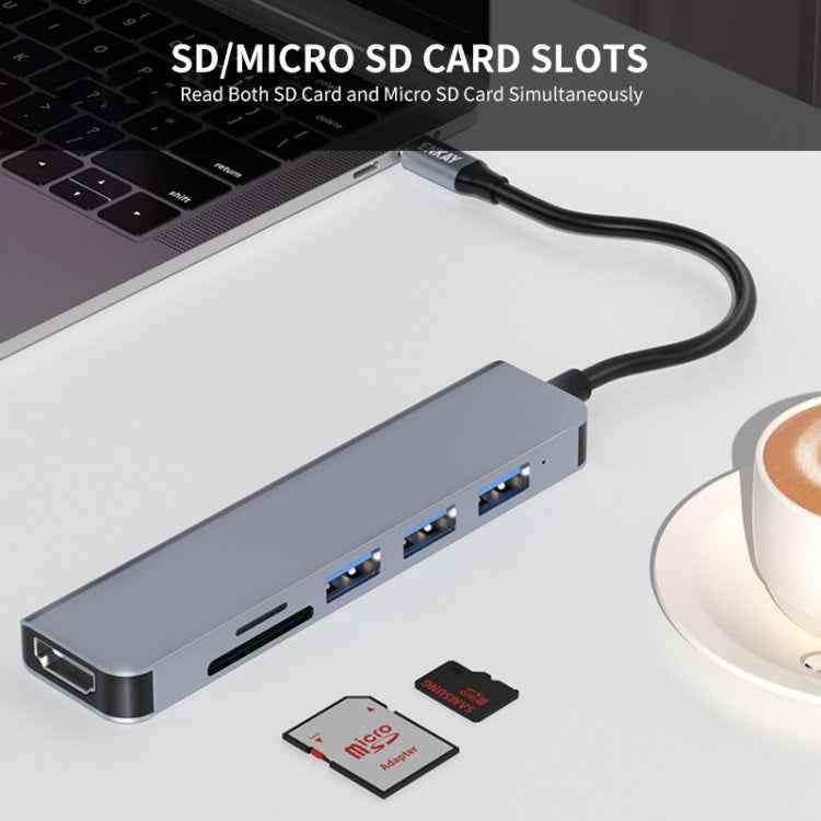 ENKAY Hat-Prince 6 in 1 Type-C to 4K HDMI Docking Station Adapter USB-C Hub SD/TF Card Reader