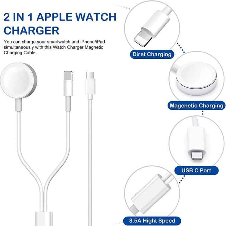 For Apple Watch Series & iPhone 2 in 1 USB Magnetic Charging Cable 1.2m