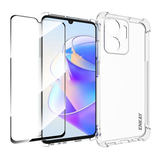 ENKAY Hat-Prince Transparent TPU Shockproof Phone Case with Glass Film, For Honor X7A 4G Global, For Honor X8A 4G Global