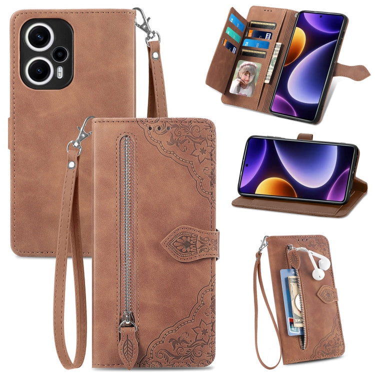 Embossed Flower Zipper Leather Phone Case