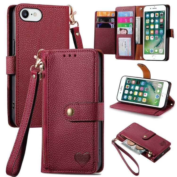 Love Zipper Lanyard Leather Phone Case, For iPhone 6 Plus / 6s Plus, For iPhone 6 / 6s