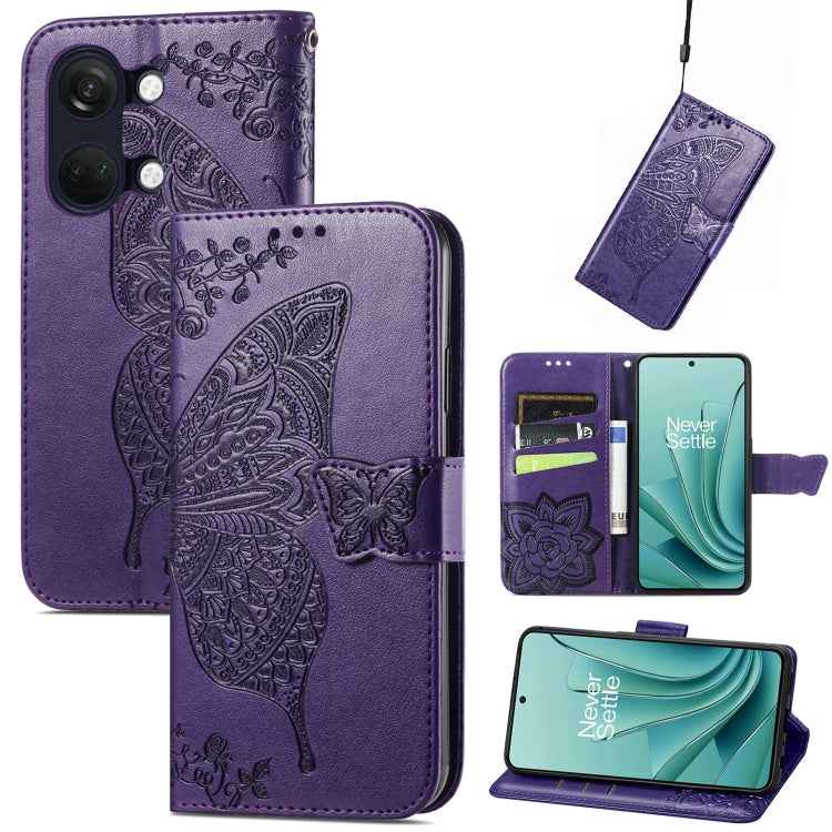 Butterfly Love Flower Embossed Leather Phone Case, For OnePlus Nord 4, For OnePlus Ace 3, For OnePlus 12R, For OnePlus 12, For OnePlus Ace 2V