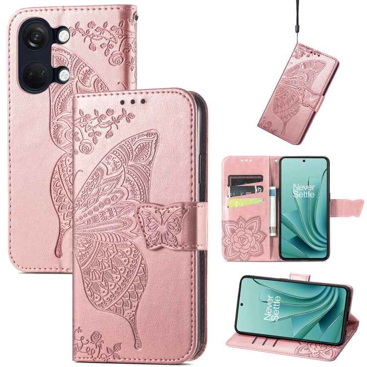 Butterfly Love Flower Embossed Leather Phone Case, For OnePlus Nord 4, For OnePlus Ace 3, For OnePlus 12R, For OnePlus 12, For OnePlus Ace 2V