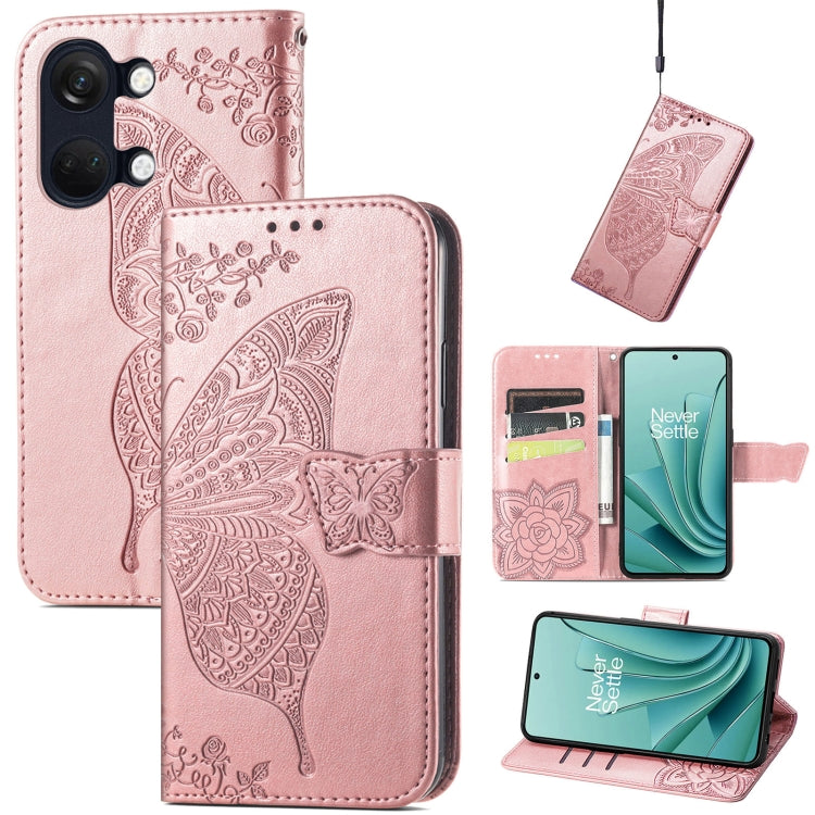 Butterfly Love Flower Embossed Leather Phone Case, For OnePlus 12, For OnePlus Ace 2V