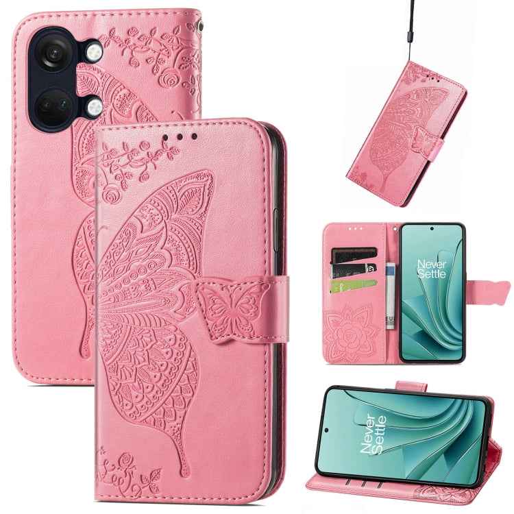 Butterfly Love Flower Embossed Leather Phone Case, For OnePlus Nord 4, For OnePlus Ace 3, For OnePlus 12R, For OnePlus 12, For OnePlus Ace 2V