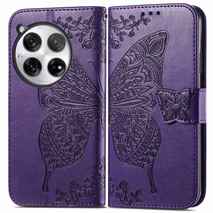 Butterfly Love Flower Embossed Leather Phone Case, For OnePlus Nord 4, For OnePlus Ace 3, For OnePlus 12R, For OnePlus 12, For OnePlus Ace 2V